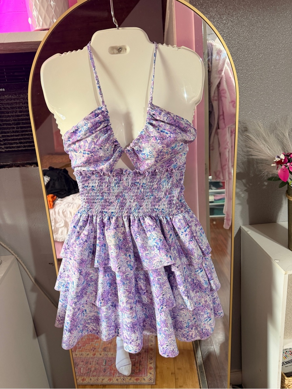 Smocked Lavender Floral Tiered Kids Dress